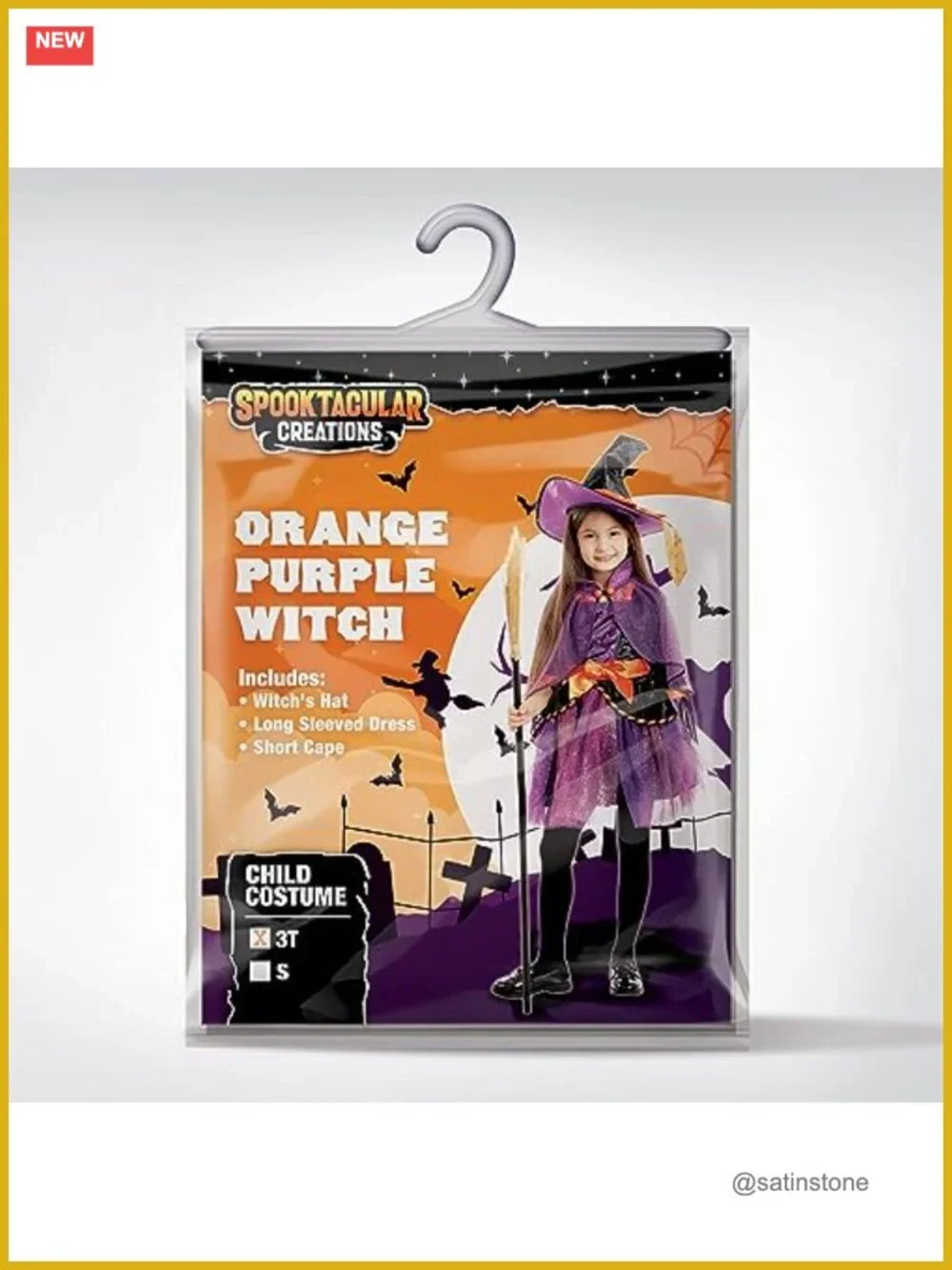 Kids Witch Costume Set with Hat Dress Cape Belt Broom - Halloween